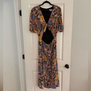Wayf Floral Knot-Front Backless Maxi Dress in Yellow, Pink & Blue